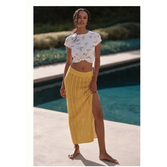 Anthropologie Celandine Crochet Maxi Skirt Mustard Yellow S - Picture 1 of 1